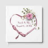 Rosa Band Herz mit Rose Gästebuch (Vorderseite)