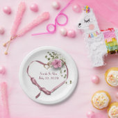 Rosa Band Herz mit Rose Pappteller (Party)