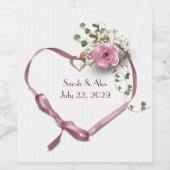 Rosa Band Herz mit Rose Weinetikett (Einzelnes Label)