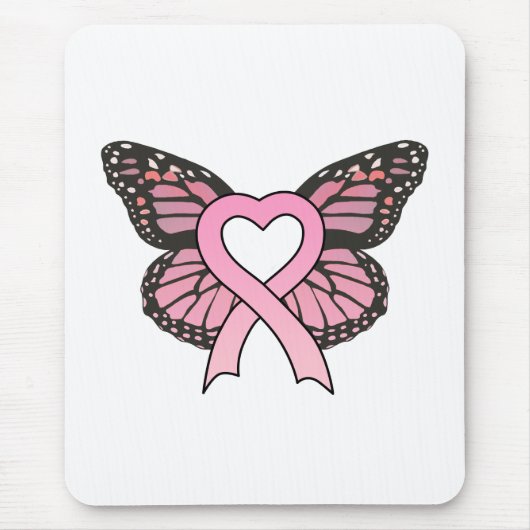 Rosa Band-Herz-Schmetterling Mousepad (Vorne)
