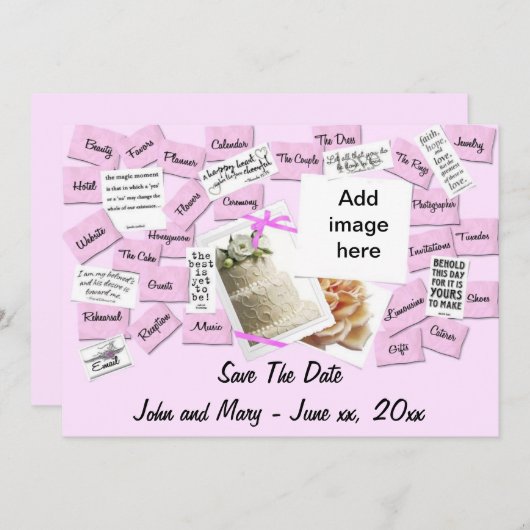 Rosa Band, Hochzeitstorte Save the Date Postkarte (Vorne/Hinten)