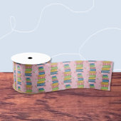 Rosa Band mit Kacheln aus Büchern und kleinen Blum Satinband