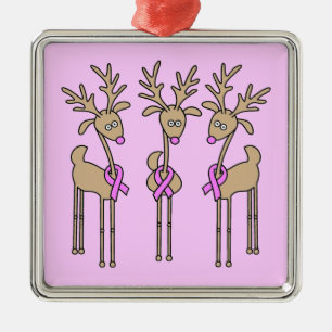 Rosa Band-Ren - Brustkrebs Silbernes Ornament
