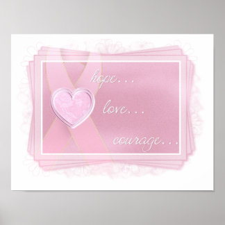 Rosa Band - rosa Herz - Hoffnung/Liebe/Mut drucken Poster