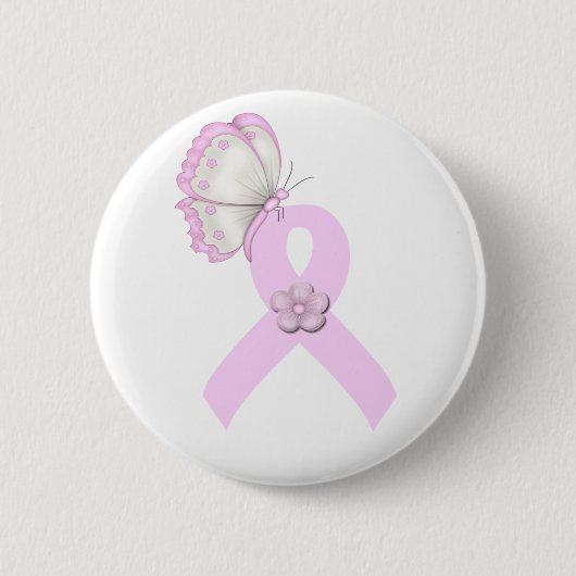 Rosa Band-Schmetterling Button (Vorderseite)