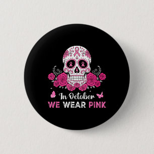 Rosa Band Skull Brustkrebs-Bewusstsein Halloween Button
