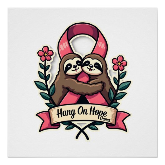 Rosa Band Sloth Unterstützung Vintage Bewusstseins Poster (Vorderseite)