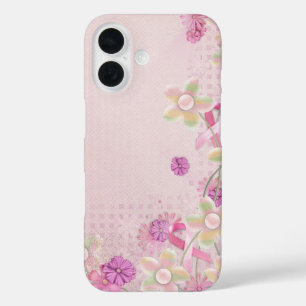 Rosa Band und Blumen iPhone 16 Hülle