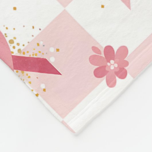Rosa Band und Blumen geprüft Fleecedecke (Ecke)