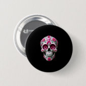 Rosa Band Zucker-Schädel Calavera Brustkrebs-Bewus Button (Vorne & Hinten)