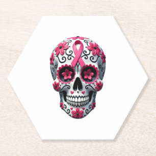 Rosa Band-Zuckerschädel Calavera Brustkrebs Awa Untersetzer