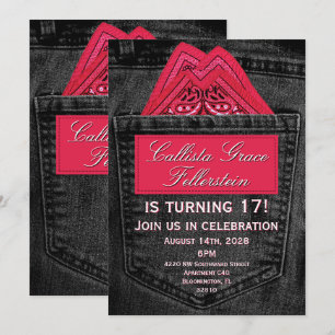Rosa Bandana in Jean-Tasche schwarze Jeans Einladung