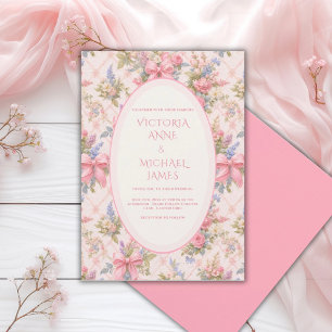 Rosa Bänder Florale Vintage-Hochzeit Einladung