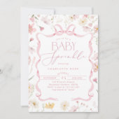 Rosa Bänder Rahmen Wildblume Baby Sprinkle Einladung (Vorderseite)