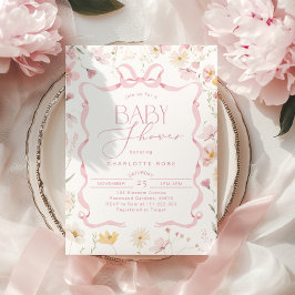 Rosa Bänder Rahmen Wildblume Babydusche Einladung