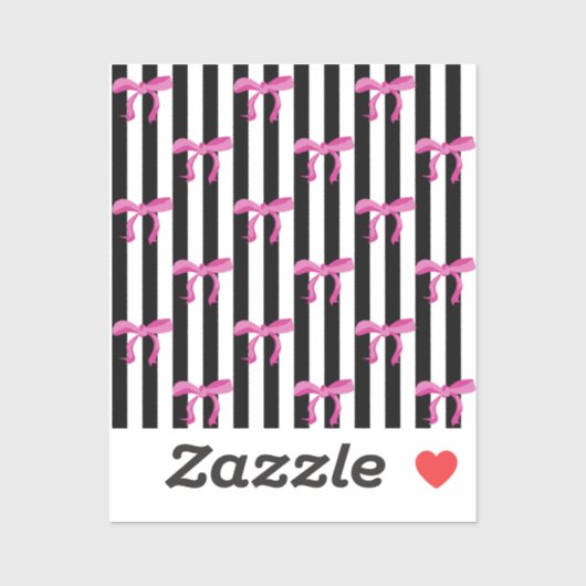 Rosa Bandschleifen auf schwarz-weißen Streifen Aufkleber (Blatt)