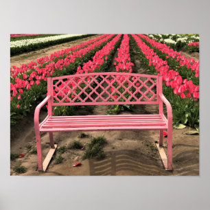 Rosa Bank mit rosa Tulpen Poster