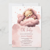 Rosa Bär auf Wolken Babydusche Einladung (Vorderseite)