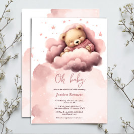 Rosa Bär auf Wolken Babydusche Einladung
