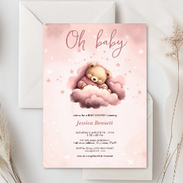 Rosa Bär auf Wolken Geburtstagseinladung Einladung