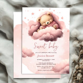 Rosa Bär auf Wolken Geburtstagseinladung Einladung