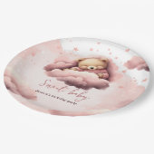 Rosa Bär auf Wolken Geburtstagsgeschenk Pappteller (Schrägansicht)