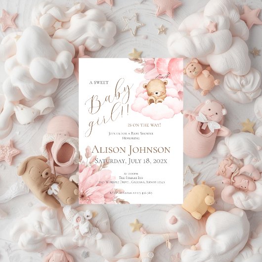 Rosa Bär Baby Shower Mädchen Einladung