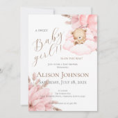 Rosa Bär Baby Shower Mädchen Einladung (Vorderseite)