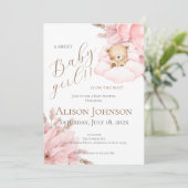 Rosa Bär Baby Shower Mädchen Einladung (Stehend Vorderseite)