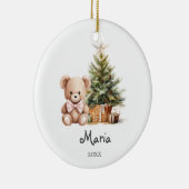 Rosa Bär-Baum-Babys erstes Weihnachten Keramik Ornament (Rechts)