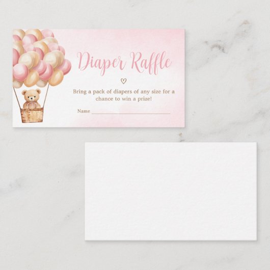 Rosa Bär Hot Air Ballon Windeln Raffel Begleitkarte (Vorne/Hinten)