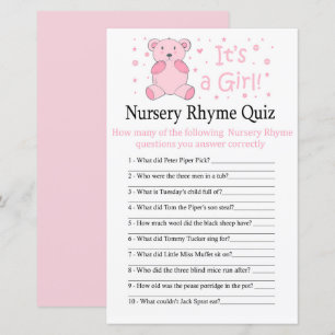 Rosa Bär Kinderzimmer Rhyme Quiz Babydusche