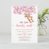 Rosa Bär mit Balloons Teddy Bear Baby Dusche Einladung (Stehend Vorderseite)