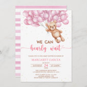 Rosa Bär mit Balloons Teddy Bear Baby Dusche Einladung (Vorne/Hinten)