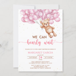 Rosa Bär mit Balloons Teddy Bear Baby Dusche Einladung