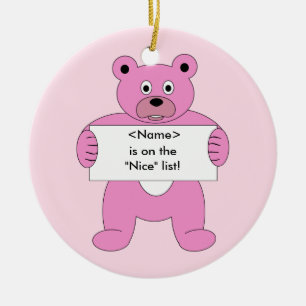 Rosa Bär mit Zeichen ( Nizza Liste) Keramik Ornament