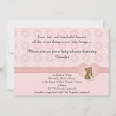 Rosa Bär Retro Blume Kinderdusche Einladung (Vorderseite)