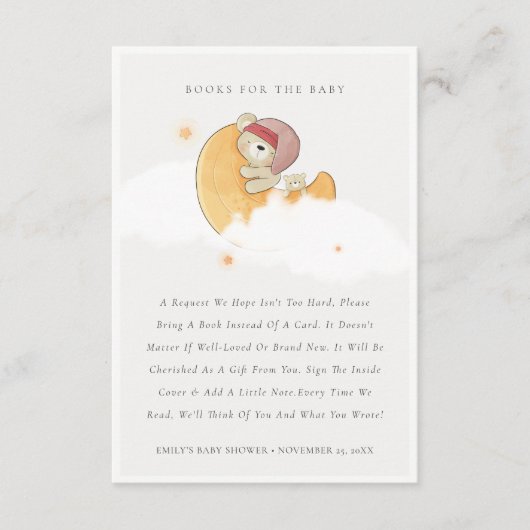 Rosa Bär über Mond Girl Books für Babydusche Begleitkarte (Vorderseite)