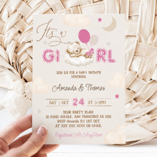 Rosa Bär Vintage Babyparty Einladung