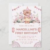 Rosa Bär zum 1. Geburtstag Einladung (Vorderseite)