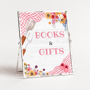Rosa Barbeque-Baby-Shower-Bücher-und-Geschenke-Sch Poster