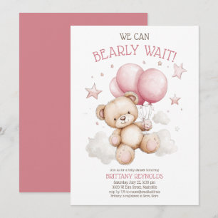 Rosa Bärchen wartet kaum Bär Baby Shower Einladung
