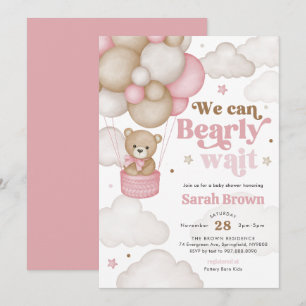 Rosa Bären-Ballon-Baby-Party-Einladung Einladung