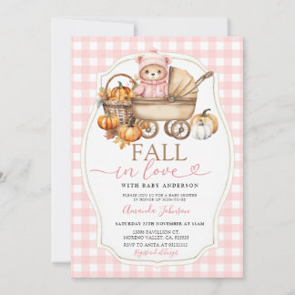 Rosa Bären-Herbst-Baby-Party Babywagen Einladung