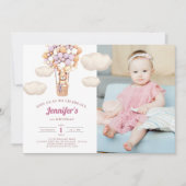 Rosa Bärenblasen Erstgeburtstag Einladung eines Mä (Vorderseite)