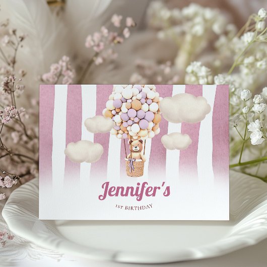 Rosa Bärenblasen Erstgeburtstag Einladung eines Mä