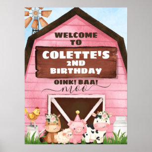 Rosa Barn Oink Baa Moo Farm Geburtstag Willkommen Poster