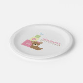 Rosa Bärn-und Spielzeug-Block-Babyparty Pappteller (Schrägansicht)