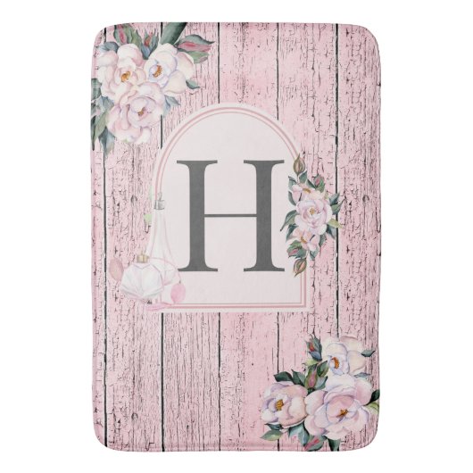 Rosa Barnholz mit rosa Parfüm Flaschen Fun Design Badematte (Vorderseite Vertikal)