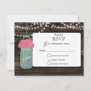 Rosa Barnwood-Blume Mason Glars Hochzeit RSVP Karte